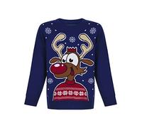 Tokyo Laundry Boy's Happy Deer LED Light Up Novelty Christmas Jumper in Sapphire - Merry Christmas Kids (4-12yrs) - 5-6 Years