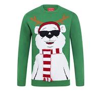 Tokyo Laundry Cool Polar Bear Crew Neck Christmas Jumper Green - Merry Christmas-M