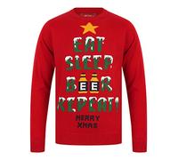 Tokyo Laundry Eat Sleep Beer Repeat Crew Neck Jumper in George Red - Merry Christmas-S