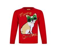Tokyo Laundry Girl's Glasses Dog Novelty Sequinned Christmas Jumper