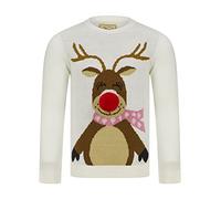 Tokyo Laundry Girls Happy Reindeer Novelty Christmas Jumper - Gardenia - 7-8 Years