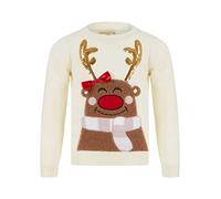 Tokyo Laundry Girls Sequin Vixen Novelty Christmas Jumper - Cannoli Cream - 5-6 Years