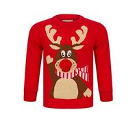 Tokyo Laundry Girl's Waving Reindeer Pom Pom Nose Novelty Christmas Jumper