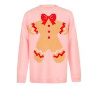 Tokyo Laundry Girls Xmas Gingerbread Crew Neck Christmas Jumper in Pink Almond Blossom - Merry Christmas-4-5 Years