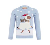 Tokyo Laundry Girls Xmas Lama LED Light Up Novelty Christmas Jumper in Powder Blue - Merry Christmas Kids (4-12yrs) - 5-6 Years