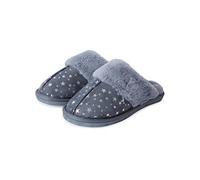 Tokyo Laundry Gravity Foil Star Print Faux Suede Mule Slippers with Faux Fur Lining & Trim in Grey 3-4 (36-37)
