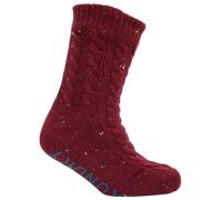 Tokyo Laundry Leven Borg Lined Chunky Cable Knit Slipper Socks in Oxblood Nep