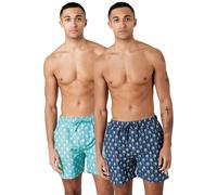 Tokyo Laundry Men's 2-Pack Palm Tree & Logo Print Swim Shorts with Drawstring Waist in Teal | Size: Large Tokyo Laundry Teal L