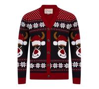 Tokyo Laundry Men's Deer Festive Pattern Novelty Knitted Christmas Cardigan in Red - Merry Christmas - L