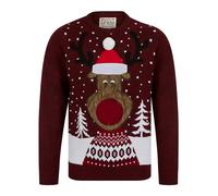 Tokyo Laundry Men's Deerer Motif Novelty Christmas Jumper in Christmas Red/Charcoal Twist - Merry Christmas - M