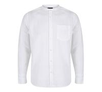 Tokyo Laundry Men's Gosier Grandad Collar Long Sleeve Linen Cotton Blend Shirt Bright White