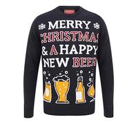 Tokyo Laundry Men's 'Merry Christmas' Novelty Xmas Jumper - Happy New Beer Ink - S