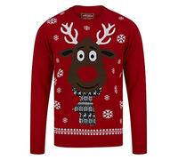 Tokyo Laundry Men's Rudolph Scarf Motif Novelty Christmas Jumper - George Red - XL