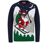 Tokyo Laundry Men's Skiing Santa Motif Novelty Christmas Jumper - Eclipse Blue - S