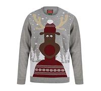Tokyo Laundry Men's Snow Sceene Rudolph Motif Novelty Christmas Jumper - Light Silver Marl - M
