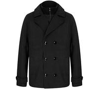Tokyo Laundry Men's Uxmal Double Breasted Pea Coat with Funnel Neck Insert - Black - XL