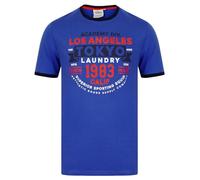 Tokyo Laundry Men's Vintage Retro Motif Jersey Grindle Crew-Neck Ringer T-Shirt Dazzling Blue