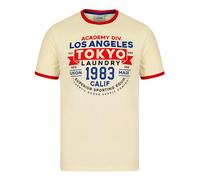 Tokyo Laundry Men's Vintage Retro Motif Jersey Grindle Crew-Neck Ringer T-Shirt Snow White