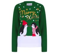 Tokyo Laundry 'Merry Christmas' Kissing Penguin Sequinned Novelty Knitted Xmas Jumper