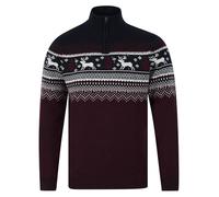Tokyo Laundry Merry Christmas Men's Nordic Fair Isle Jacquard Knit Jumper with Quarter Zip Funnel Neck