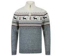 Tokyo Laundry Merry Christmas Men's Nordic Fair Isle Jacquard Knit Jumper with Quarter Zip Funnel Neck