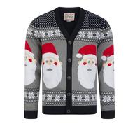 Tokyo Laundry Merry Christmas Men's Novelty Knitted Santa Claus Motif Nordic Fair Isle Style Xmas Cardigan