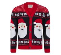 Tokyo Laundry Merry Christmas Men's Novelty Knitted Santa Claus Motif Nordic Fair Isle Style Xmas Cardigan