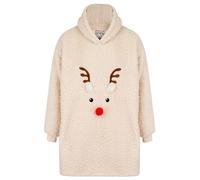 Tokyo Laundry Unisex 'Reindeer Fleece' Oversized Xmas Fleece Lined Blanket Hoodie Ecru