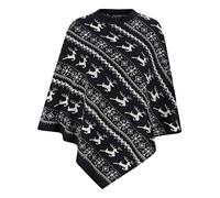 Tokyo Laundry Women's Claudia Fairisle Nordic Style Knitted Christmas Poncho Cape - Ink - S/M
