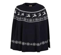Tokyo Laundry Women's Evanora Fairisle Nordic Style Knitted Christmas Poncho Cape - Ink - S/M