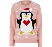 Tokyo Laundry Women's Penguin Hug LED Light Up Christmas Jumper - Pink Almond Blossom - 14