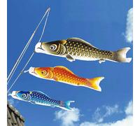 TOKYO MATCHA SELECTION - Koinobori Japanese Carp Streamer - 3 Color - 2m/2.19yd - Kinsai Romantic [Standard Ship by Int'l e-Packet: with Tracking & Insurance] (Black, 2m/2.19yd)