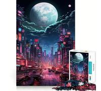 Tokyo Moon Night Jigsaw Puzzles 1000 Pieces for Adults Memory Boost Warm Time Image Assembly Fine Art Piece (38x52cm)