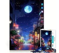 Tokyo Moon Night Jigsaw Puzzles for Adults 1000 Pieces Brain Challenge Toy Quiet Fun Precise Cut Wall Art Decor (50x75cm)