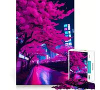 Tokyo Neon Cherry Blossom 1000 Piece Jigsaw Puzzles for Adults Jigsaw Memory Lift Slow Enjoy Image Assembly Creative Gift (38x52cm)