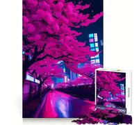 Tokyo Neon Cherry Blossom 1000 Piece Jigsaw Puzzles for Adults Jigsaw Memory Lift Slow Enjoy Image Assembly Creative Gift (38x52cm)