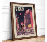 Tokyo Neon Dreams Vintage Framed Wall Art Print A3 (42×29.7cm) Walnut, Wall Decor for Living Room, Bedroom, Office & Home, Ready to Hang, Art Gift