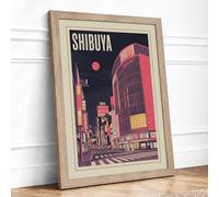 Tokyo Neon Dreams Vintage Framed Wall Art Print A4 (29.7×21cm) Oak, Wall Decor for Living Room, Bedroom, Office & Home, Ready to Hang, Art Gift