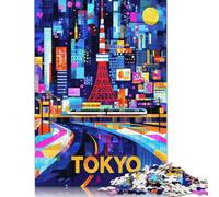 Tokyo Neon Glow - Colorful Geometric Cityscape Puzzle 500 Piece Adult Jigsaw Puzzle Wooden Puzzles for Adults Teenagers Teenager Man Woman Gift 500pcs (52x38cm)