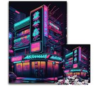 Tokyo Neon Japanese 1000-Piece Jigsaw Puzzle Wooden Jigsaw Puzzles for Adults Challenging Brain Teaser - Relaxing Toy for Teenagers 50x75CM/19.68x29.52inch