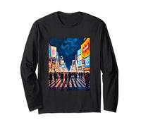 Tokyo Night Crossing Swirl Art Long Sleeve T-Shirt
