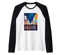 Tokyo Night Crossing Swirl Art Raglan Baseball Tee