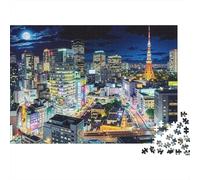 Tokyo Night Skyline 1000 Piece Jigsaw Puzzle Concentration Training Holiday Puzzle Activity Family Game Night Made in UK 100% Recycled 52x38cm/1000pcs