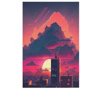 Tokyo Painted Sunsets 1000 Pieces Wooden Jigsaw Puzzle for Adults Puzzles Brain Exercise Challenge High Difficulty Game for Kids 78×53cm