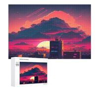 Tokyo Painted Sunsets 1000 Pieces Wooden Jigsaw Puzzle for Adults Puzzles Brain Exercise Challenge High Difficulty Game for Kids （75×50cm）