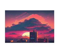 Tokyo Painted Sunsets Jigsaw Puzzles for Adults 1000 Piece for Kids Woodenboard Puzzle Family Decoration (75×50cm)
