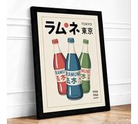 Tokyo Ramune Trio Vintage Framed Wall Art Print A1 (84.1×59.4cm) Black, Wall Decor for Living Room, Bedroom, Office & Home, Ready to Hang, Art Gift