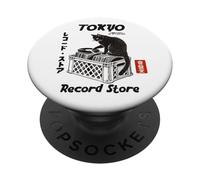 Tokyo Record Store Cat, Vintage Japanese Vinyl Music Anime PopSockets Adhesive PopGrip