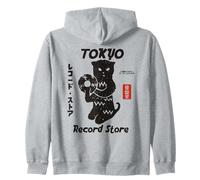 Tokyo Record Store Cat, Vintage Japanese Vinyl Music Anime Zip Hoodie