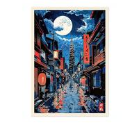 Tokyo Red Light Anime Woodblock Poster Modern Ukiyo-E, Japanese Cartoon Illustration Print, Archival Matte, A3 (Print Only) - 42x29.7cm